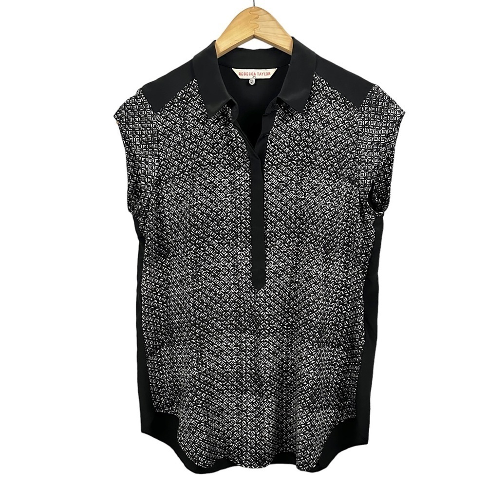 REBECCA TAYLOR Printed silk popover poplin blouse